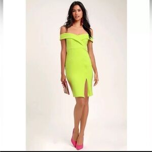 Lime Green Lulus off the shoulder dress size Medium